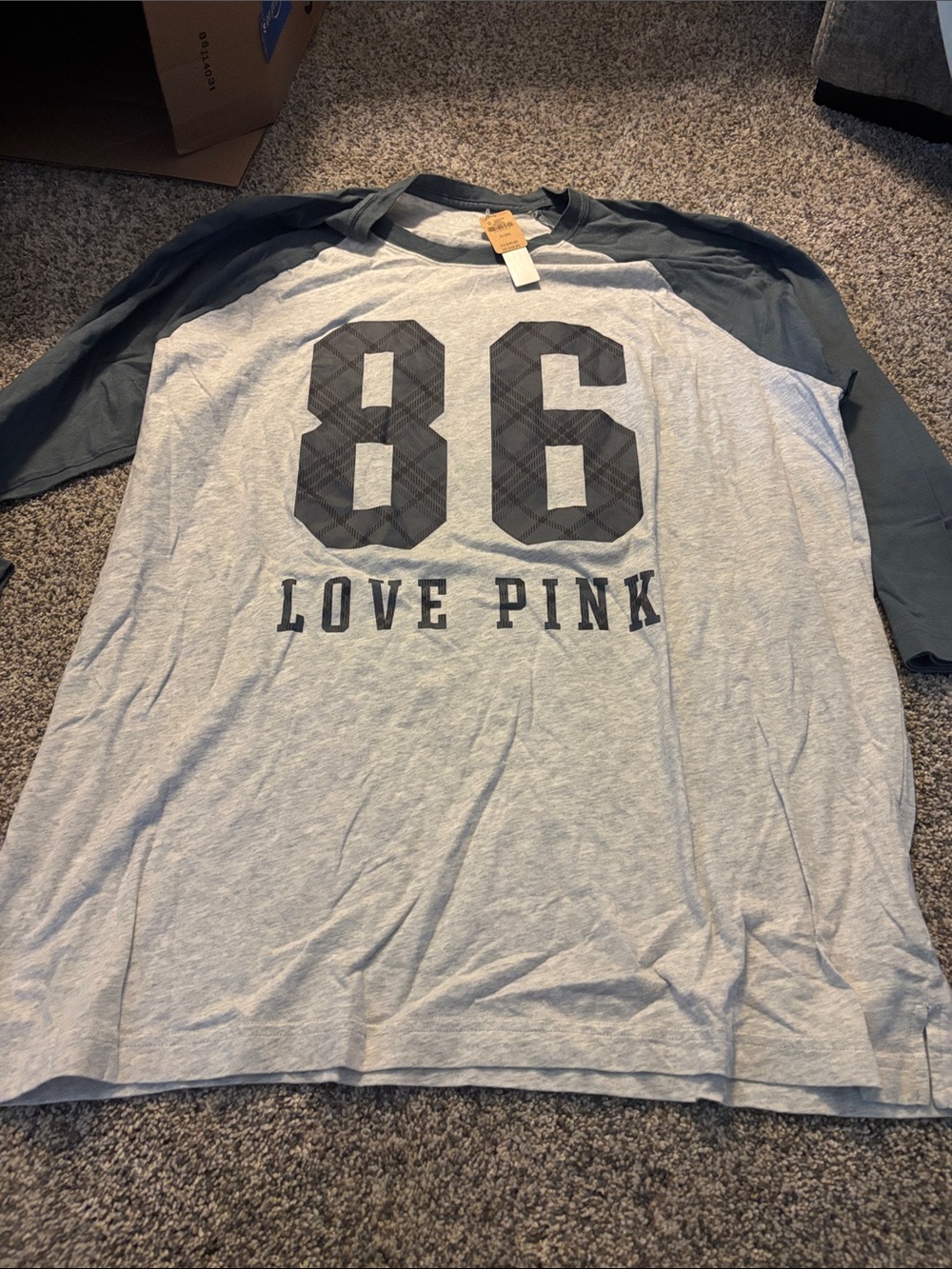 Victoria's Secret PINK 86 Raglan Tee - Light Heather Gray & Charcoal